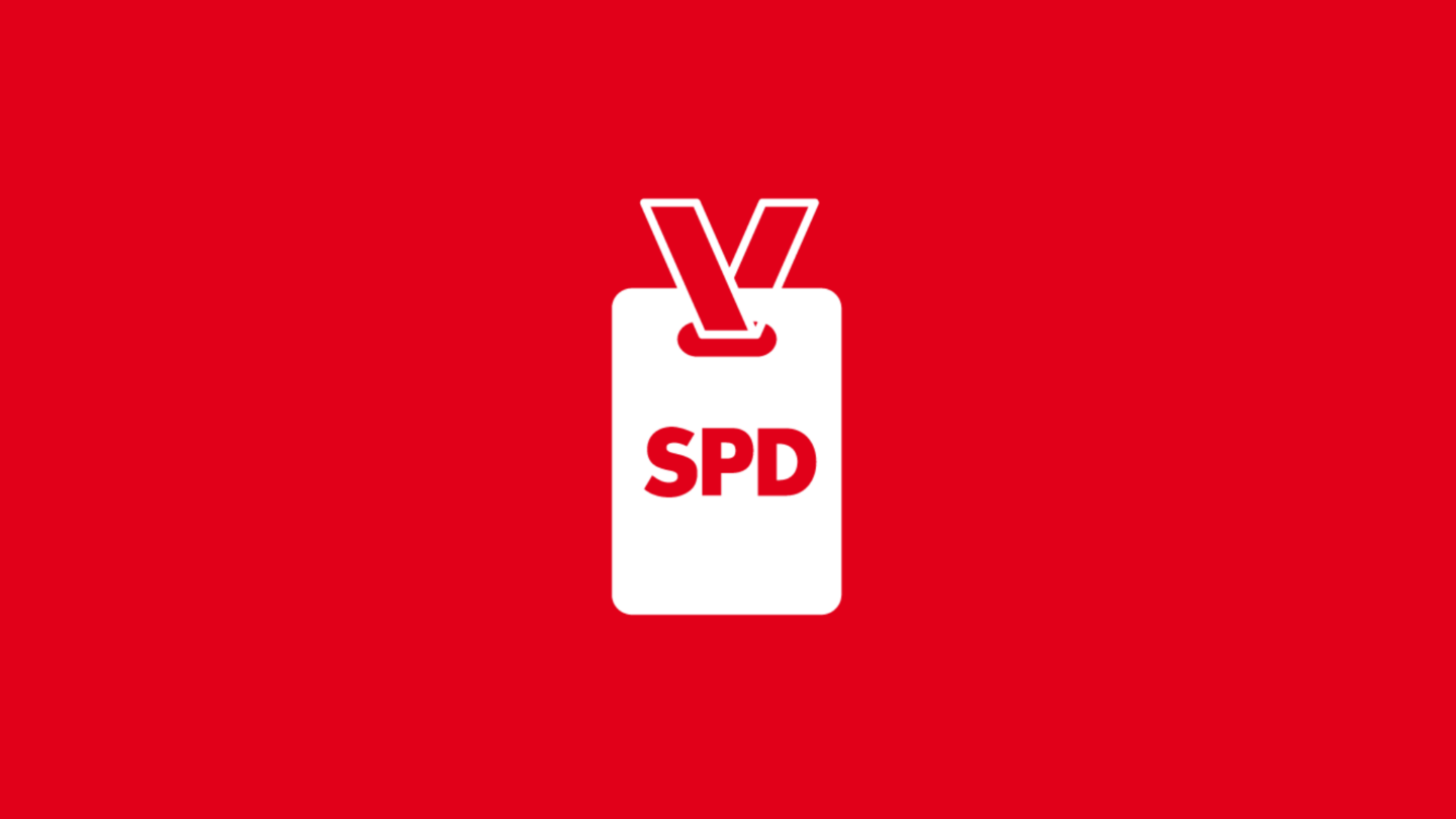 Logo eines SPD Anhängers an einem Band