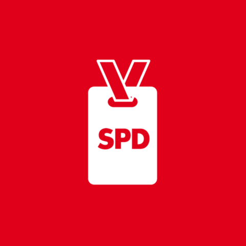 Logo eines SPD Anhängers an einem Band